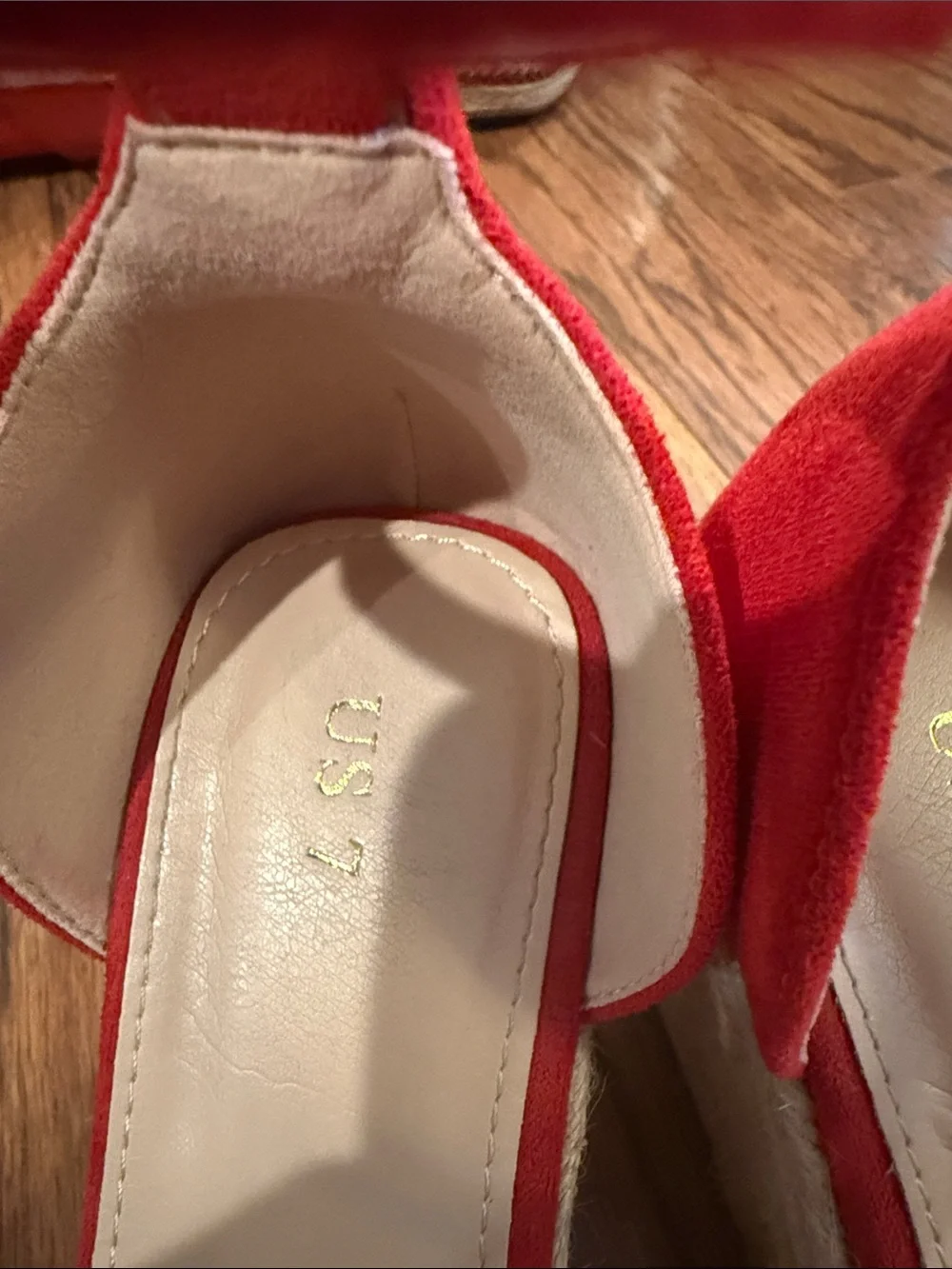Amazon Red Suede Ankle-Strap Wedge Sandals